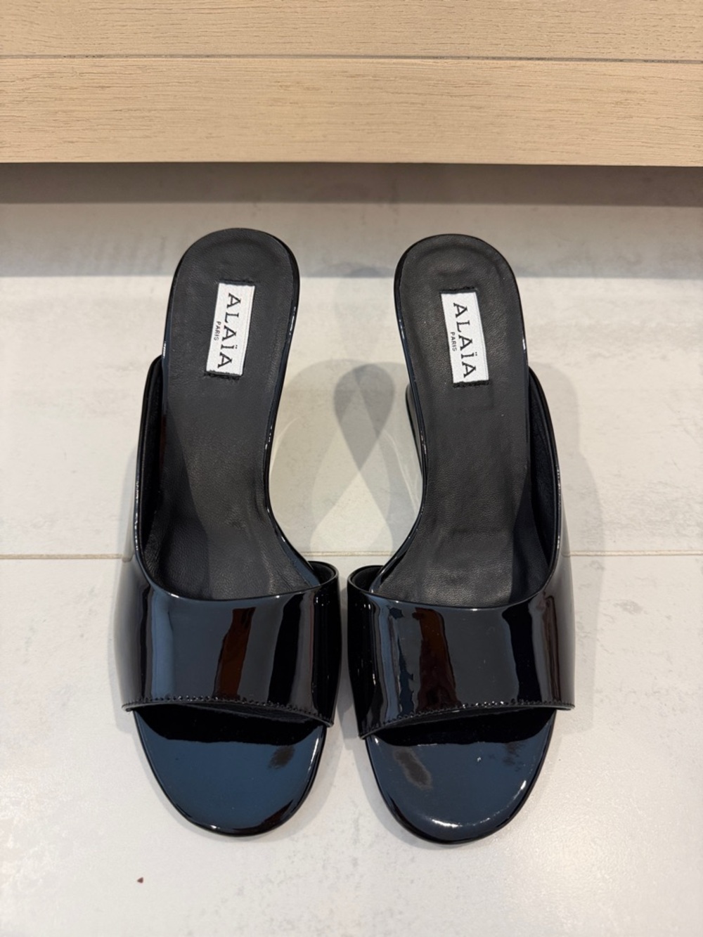 Alaia Black Patent Open-Toe Slide Heels size 38 (8) authentic
